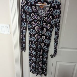 Tory Burch Geometric Long Sleeve Dress - Black, Blue, White